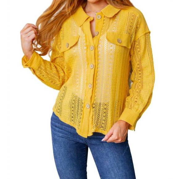 NEW VERY J sweeter than nectar lace button down in honey - Picture 1 of 5